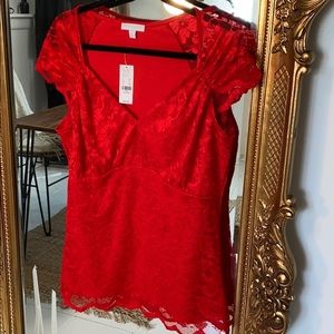 New York & Company stretch red lace top